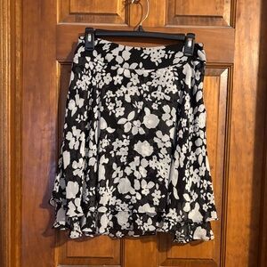 Black & White Floral Skater Skirt with Ruffle Hem